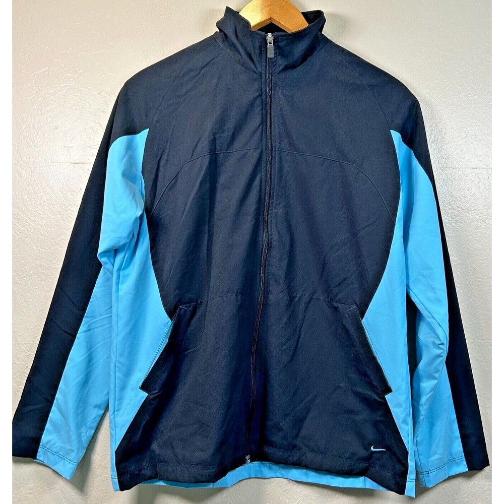 Y2K Nike Track Women's Large Black Blue Full Zip w/ Pockets Mesh Lined Jacket